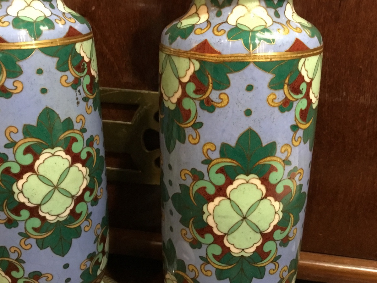 Japon 19e - Paire de pieds de lampe cloisonnée-photo-4