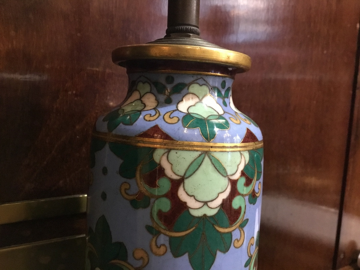 Japon 19e - Paire de pieds de lampe cloisonnée-photo-2