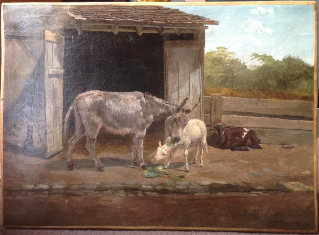 P. Carbotte - Huile/toile "Âne Et Mouton à La Ferme" 1875