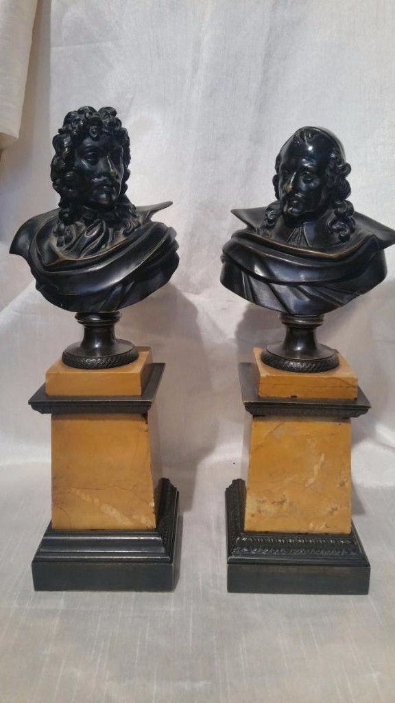Buste De Mazarin Et Autre Non Identifié En Bronze 19ème 