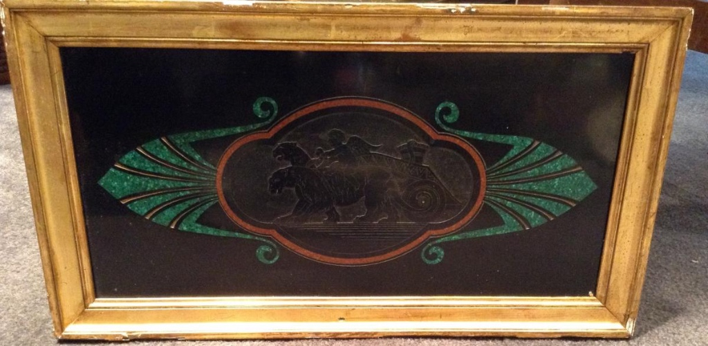 Plaque De Marbre Noir Gravée à Décor De Tigres Et Ange 19ème 