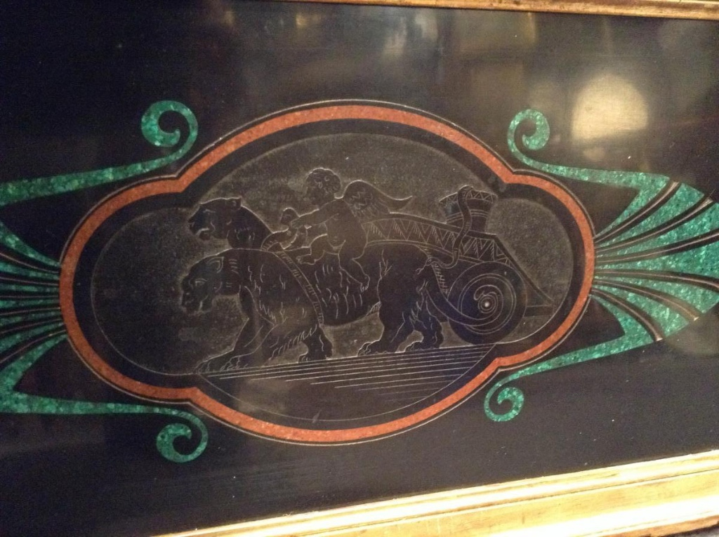 Plaque De Marbre Noir Gravée à Décor De Tigres Et Ange 19ème -photo-2