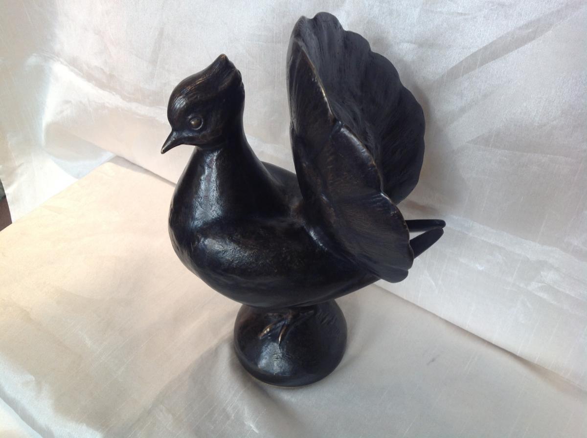 E. Von Sanden-guja - Sculpture Pigeon Paon Bronze 1930/1940-photo-3