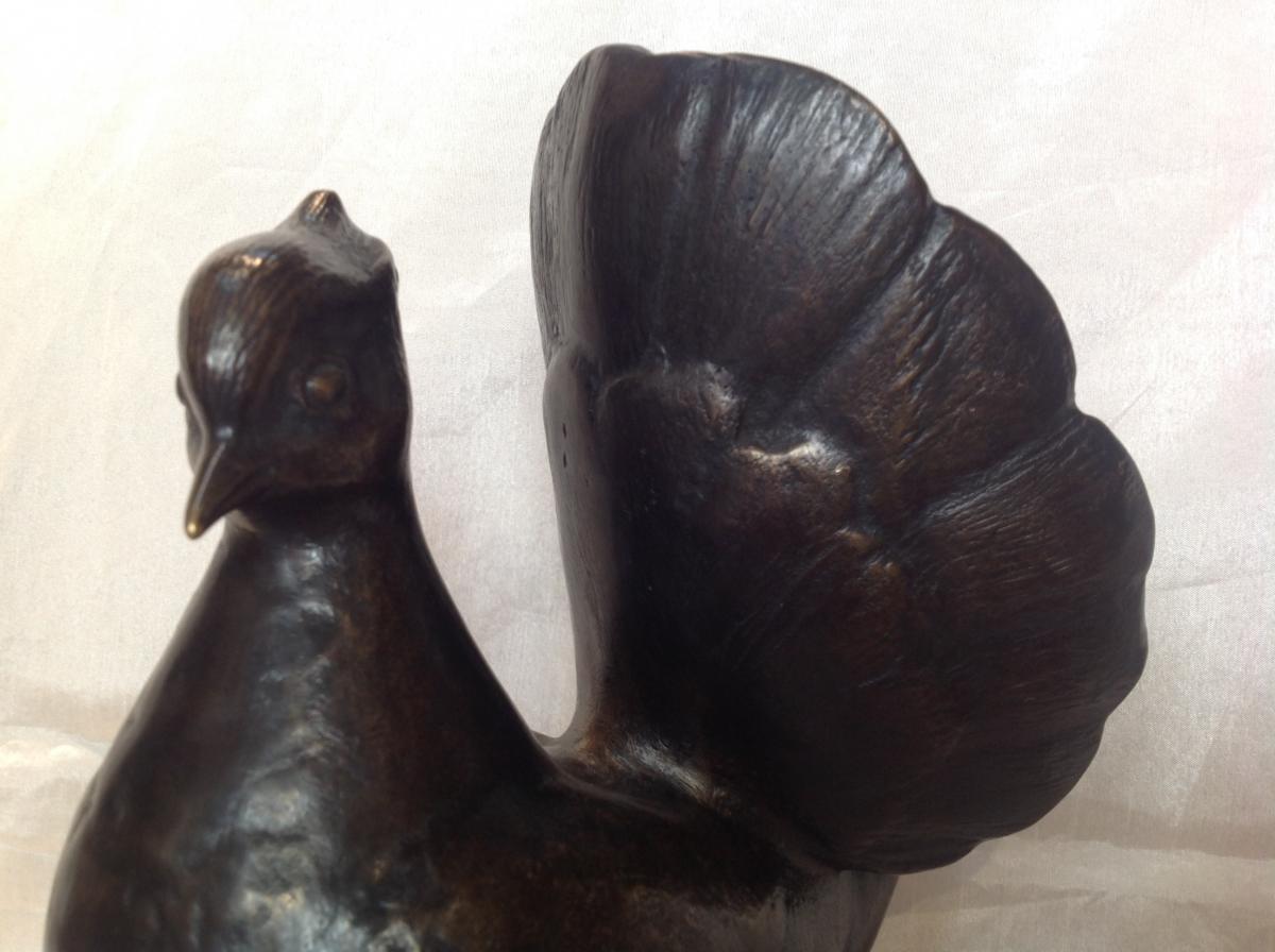 E. Von Sanden-guja - Pigeon Sculpture Peacock Bronze 1930/1940-photo-3