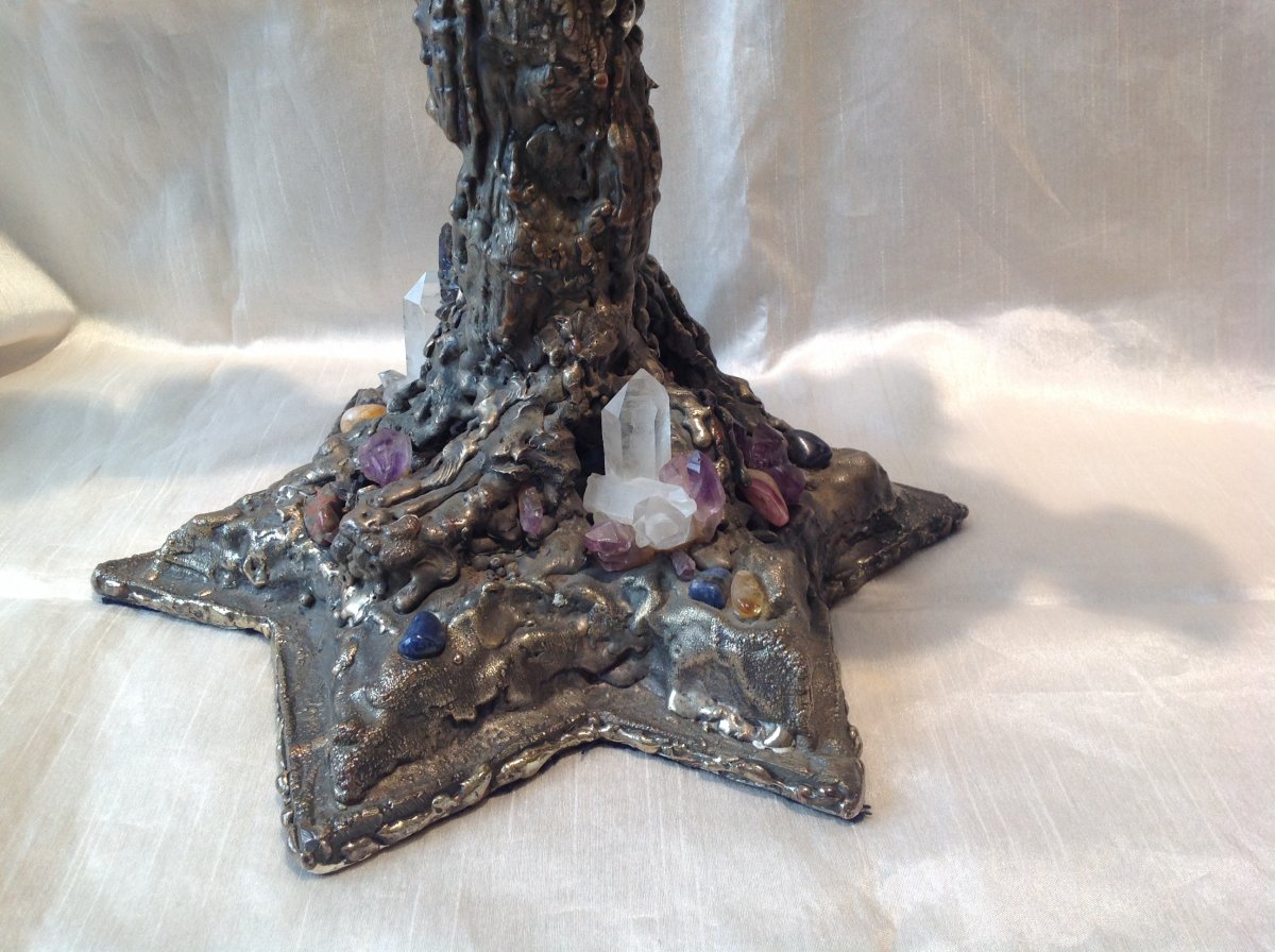 Judaica Chandelier 7 Branches Menorah Bronze Twentieth-photo-3