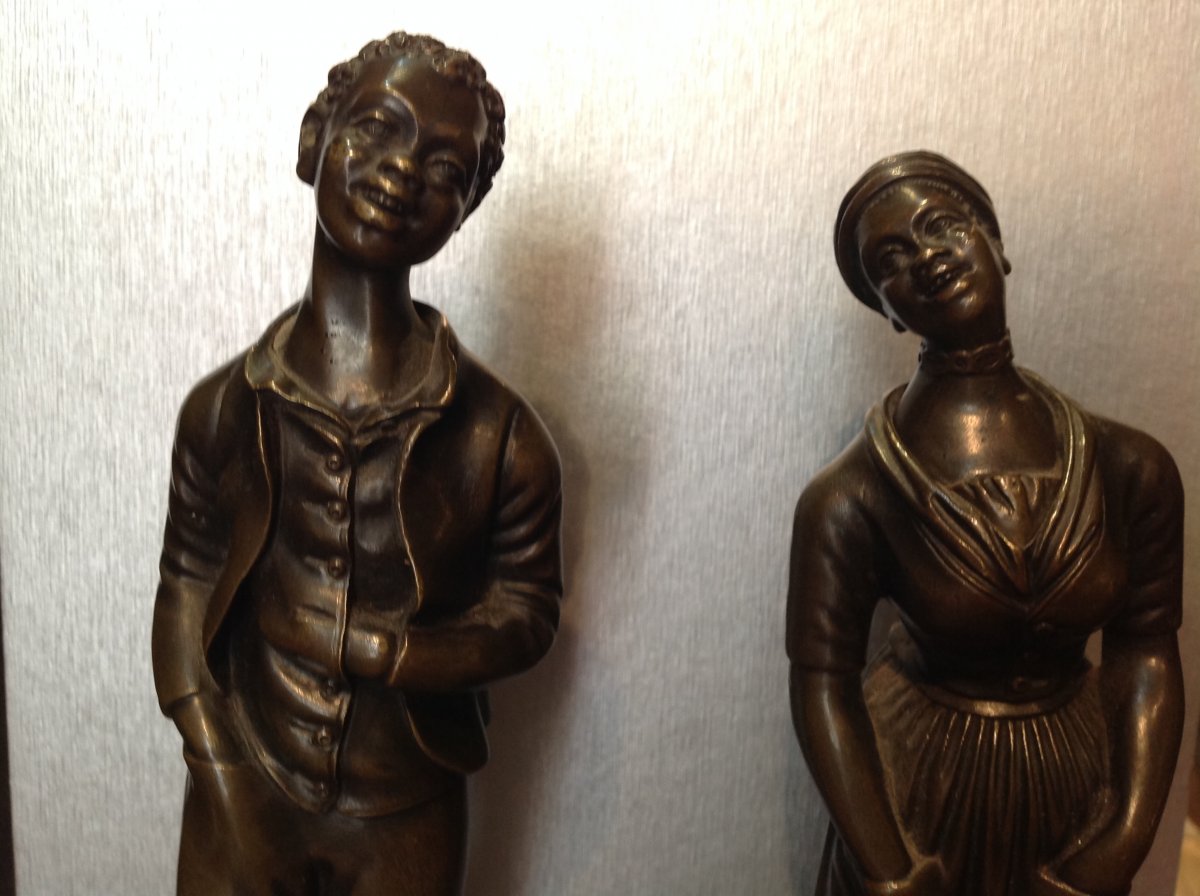 Sculptures Bronze 19eme Couple De Noirs Américains -photo-2
