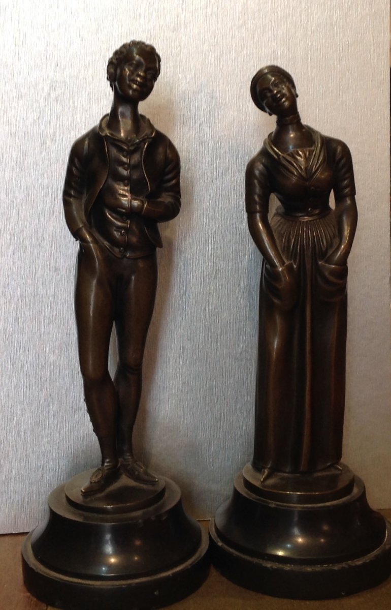 Sculptures Bronze 19eme Couple De Noirs Américains 