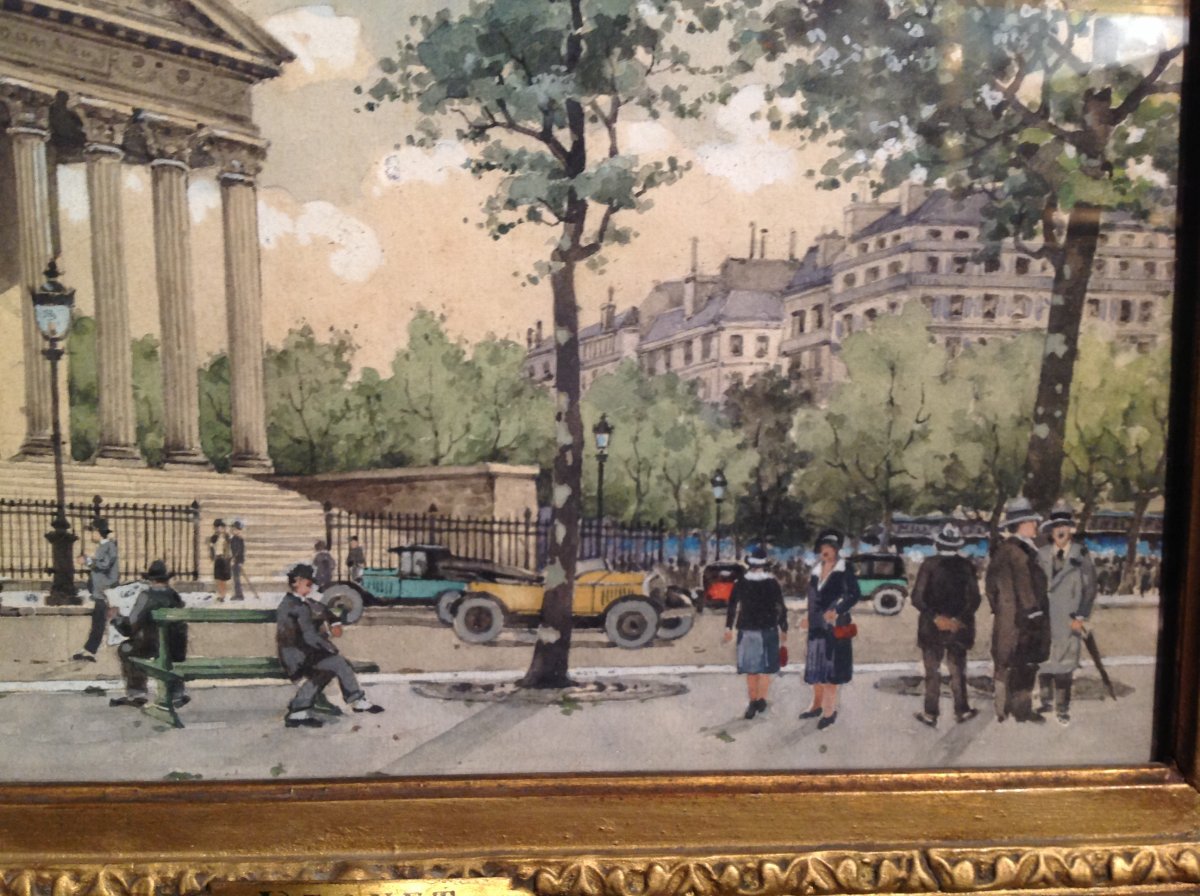 E.drouet - Watercolor Place De La Madeleine 1900-photo-3