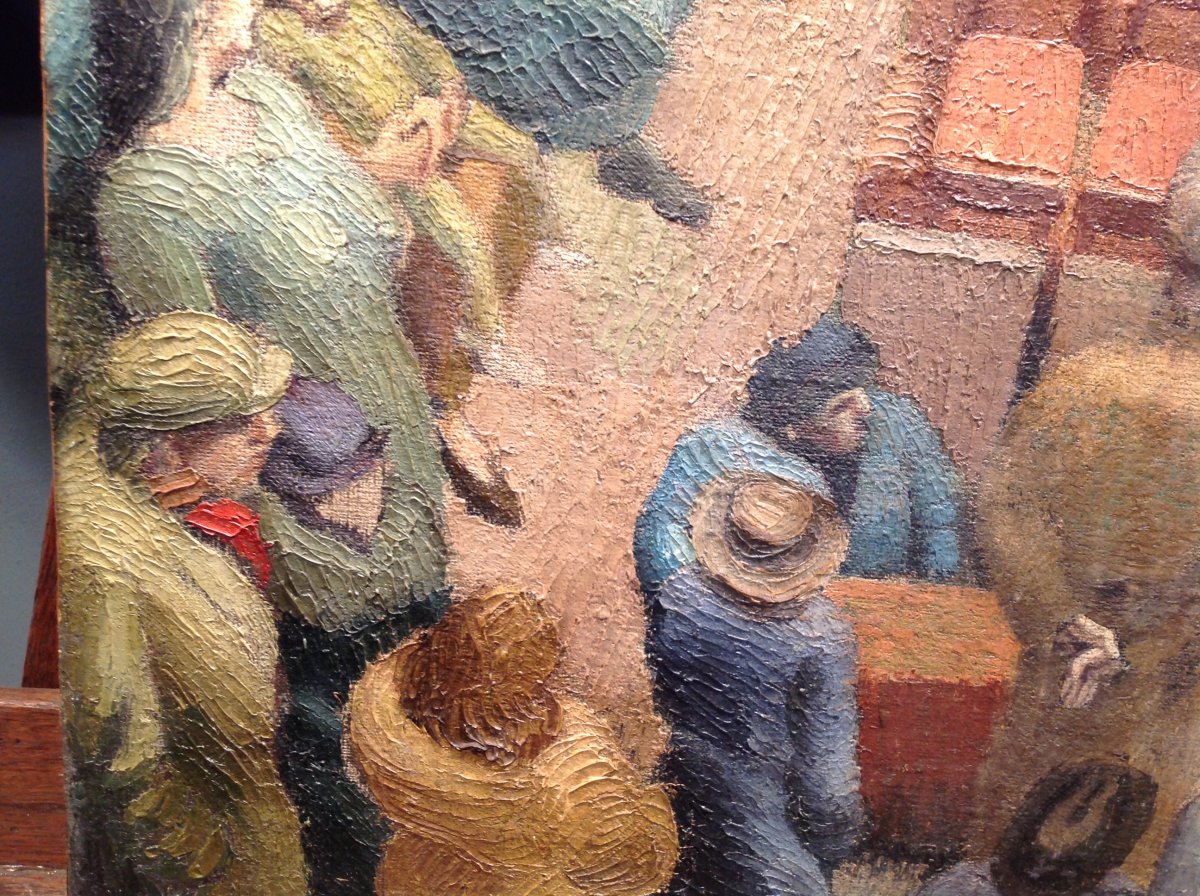 Oil On Canvas - Assembly Of Villagers Or Court Around 1910-photo-1