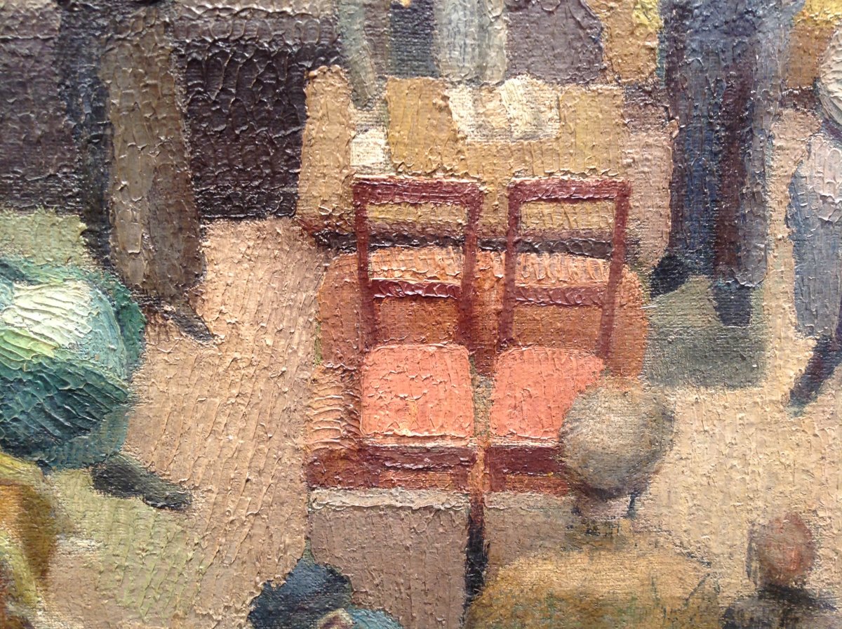 Oil On Canvas - Assembly Of Villagers Or Court Around 1910-photo-4