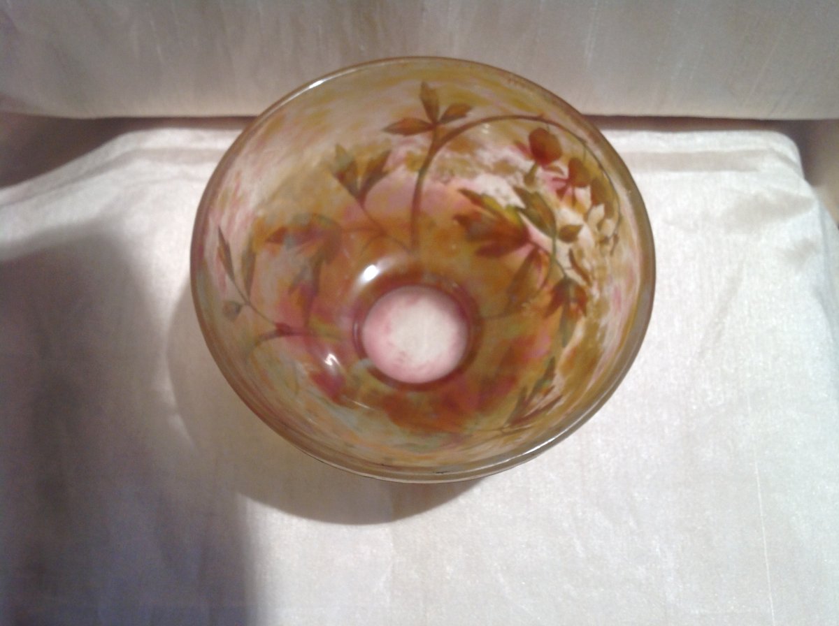 Daum - Art Nouveau Glass Paste Bowl With Bell Flowers Decor-photo-1