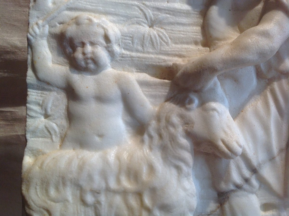 Bas-relief en  Marbre Blanc 18ème - Sacrifice De l'Agneau -photo-4