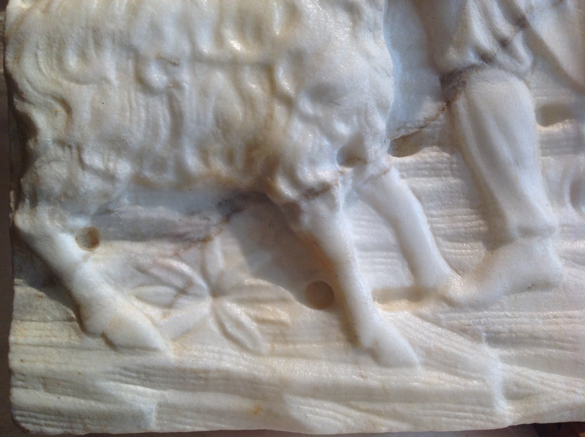 Bas-relief en  Marbre Blanc 18ème - Sacrifice De l'Agneau -photo-1
