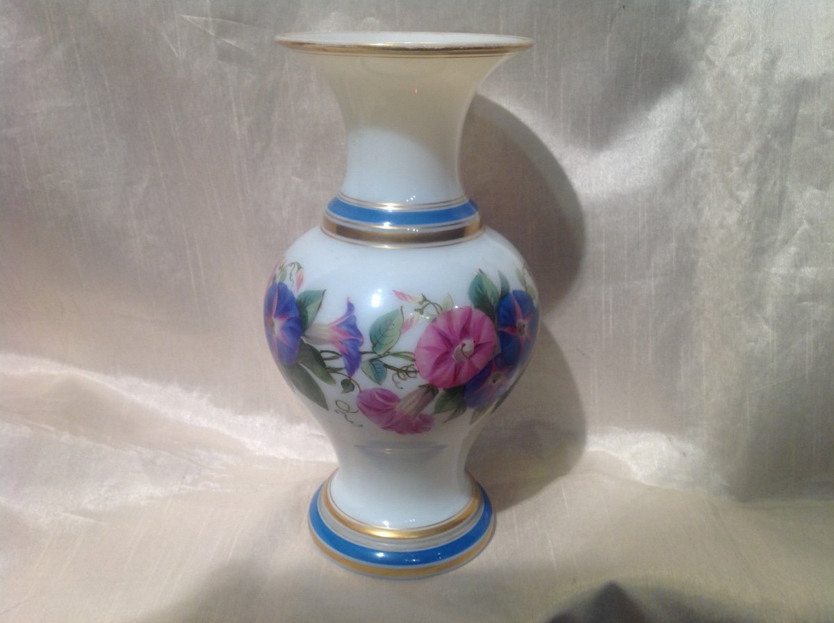 Baccarat 19th - Opaline Vase With Flower Decor-photo-3