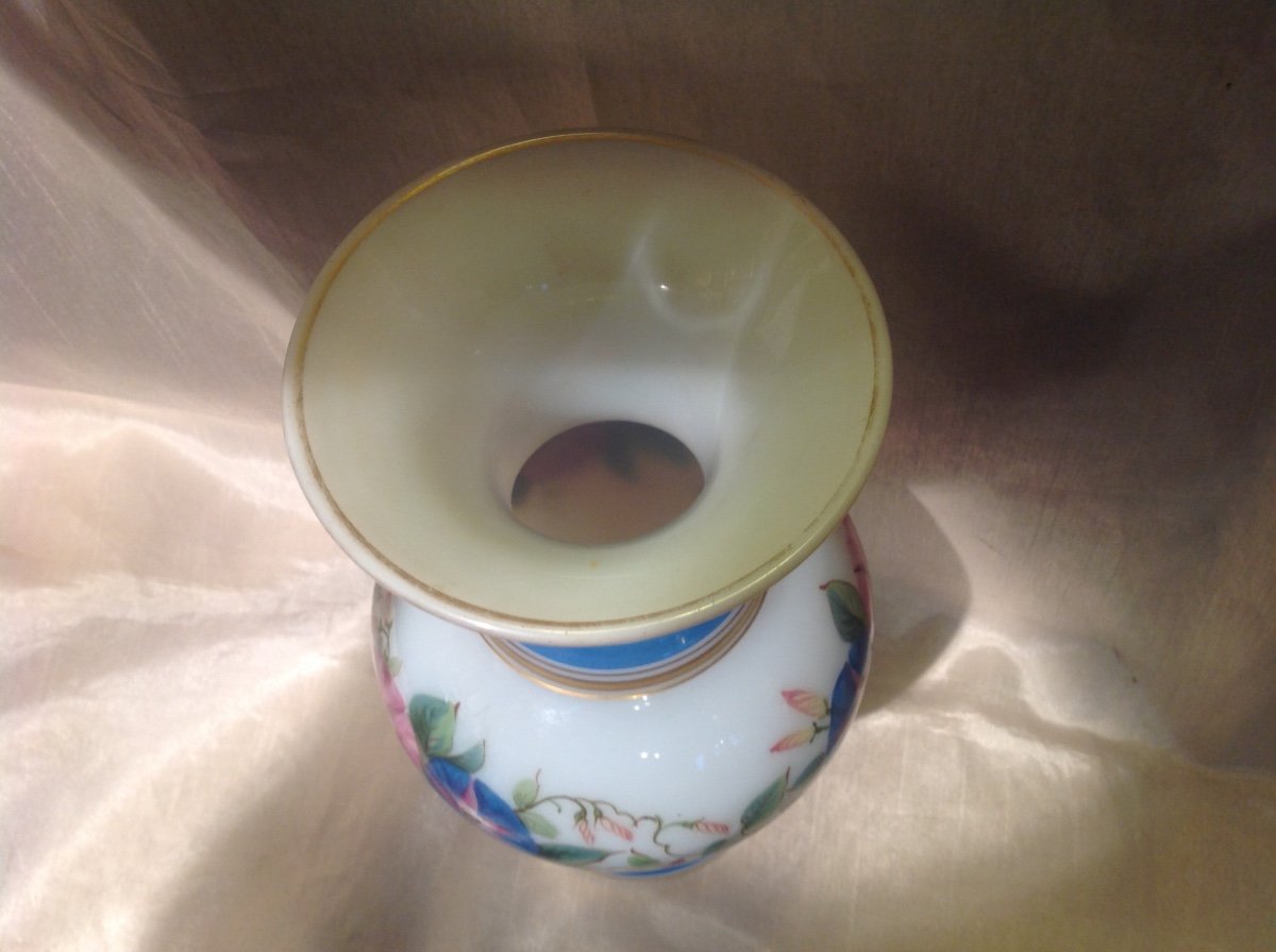 Baccarat 19ème - Vase En Opaline à Décor De Fleurs-photo-1