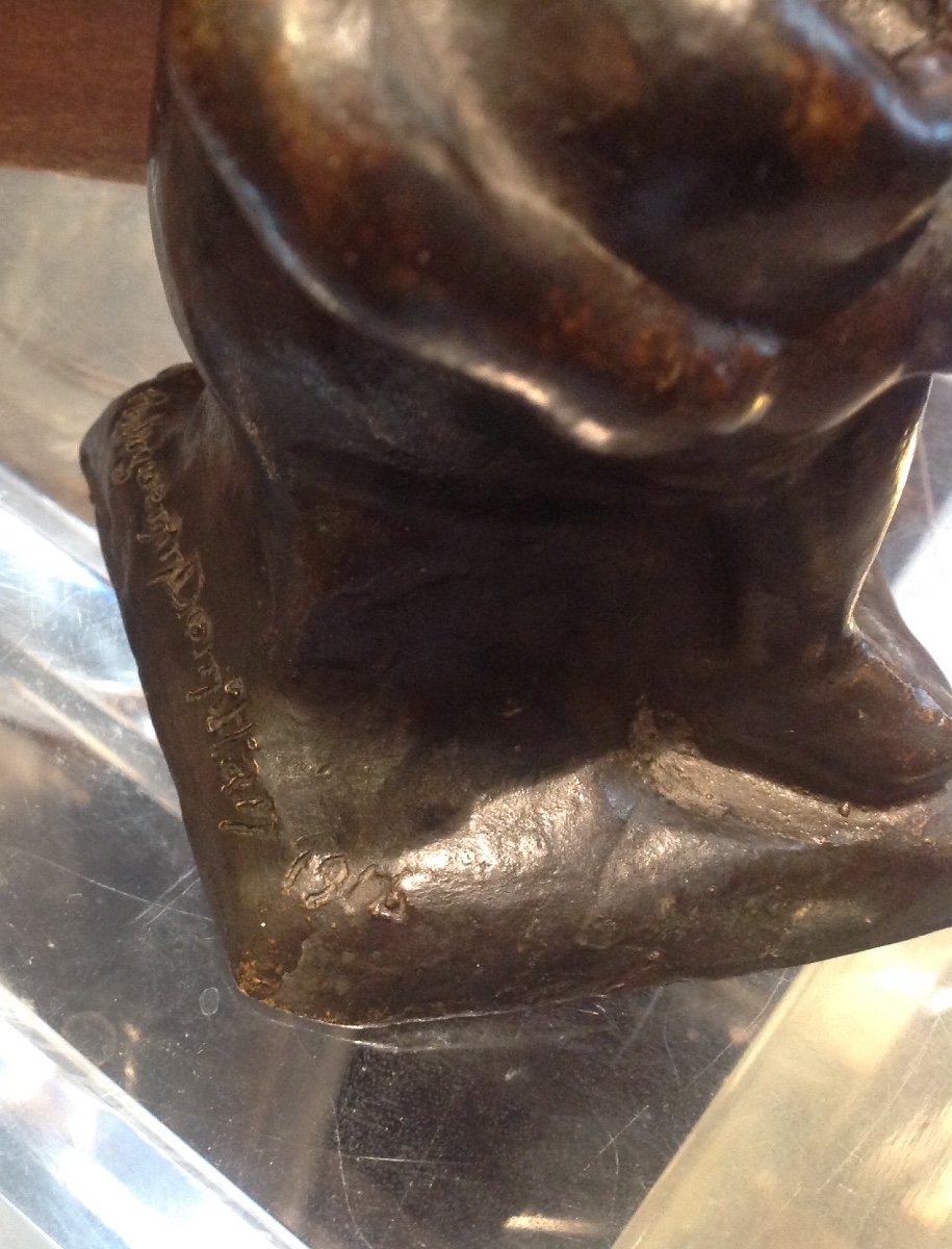 A. Huguenin-dumitran - Sculpture En Bronze Femme Et Enfant à La Lecture-photo-1