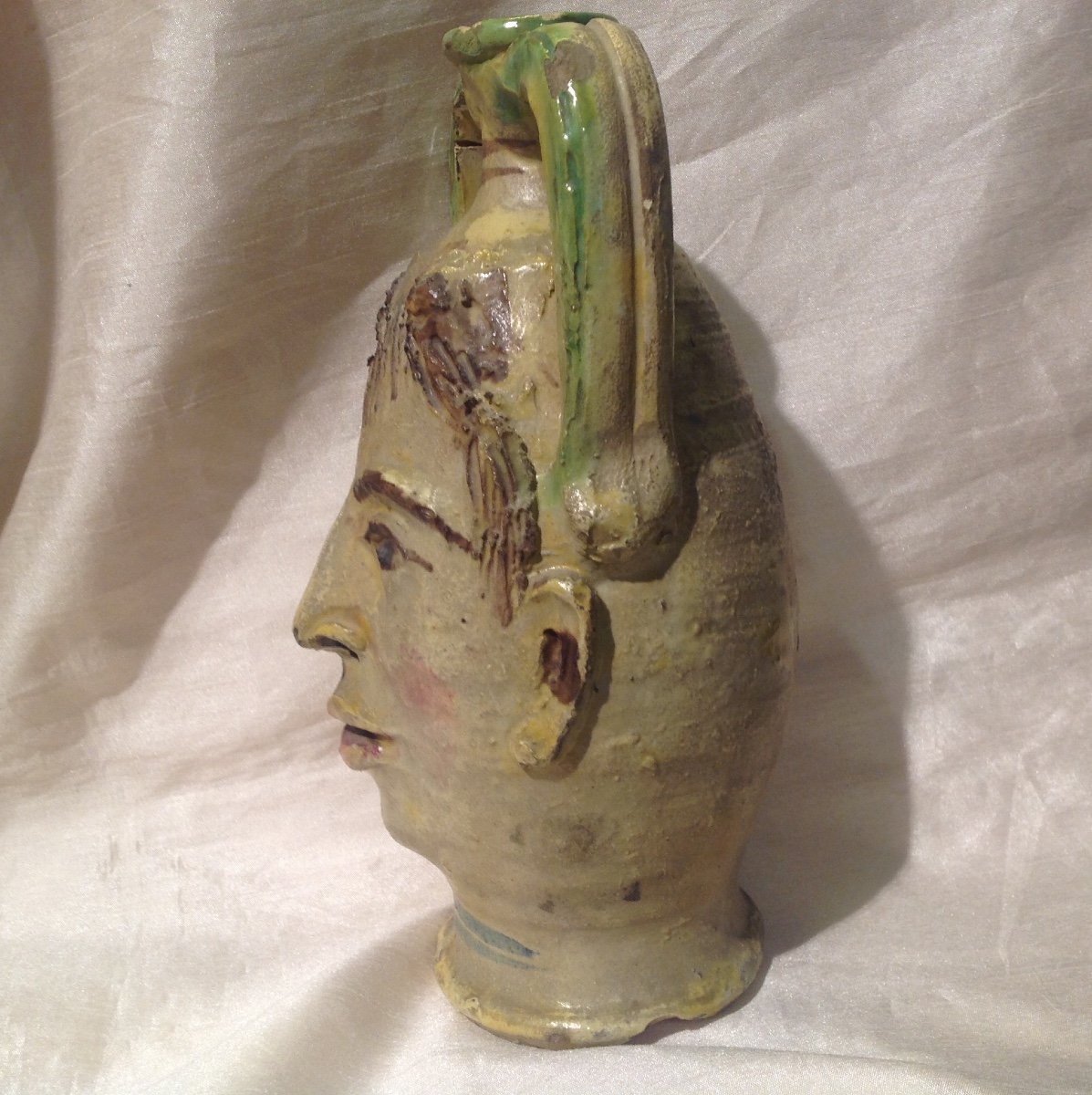 19th Anthropomorphic Ceramic Vase Head Of A Woman-photo-4