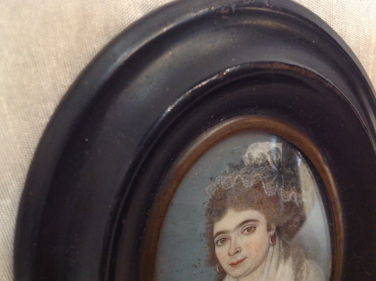 Miniature 19th - Portrait Of Woman With Headdress-photo-3