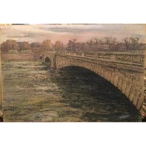 Mp Carpentier - Pastel 1910 Paris Bridge