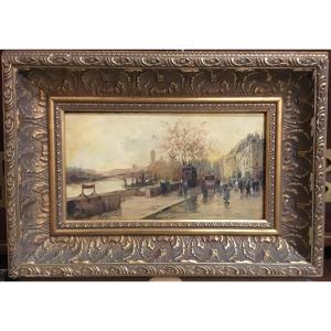 Tableau XIXe - Quai de Seine à Paris