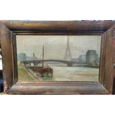 R. Lemercier - Paris Eiffel Tower The Seine Oil S / Toile Around 1920