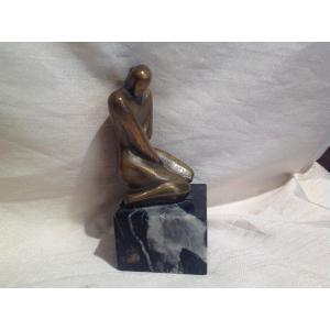 Ortega - Nude Seated Bronze Sculpture Twentieth