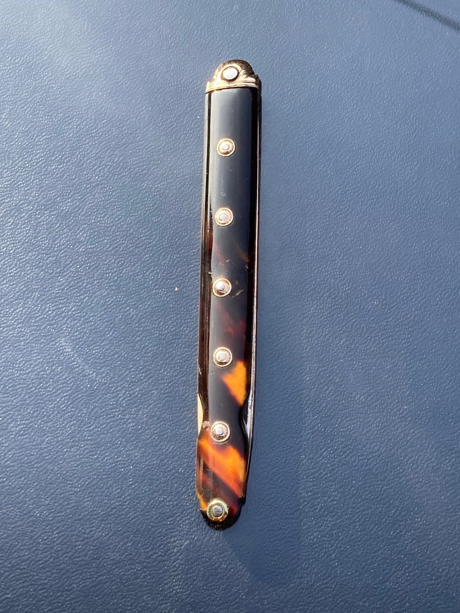 Knife Called La Berge Gold And Tortoise Shell 18th Century-photo-4