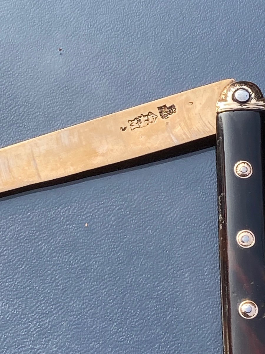 Knife Called La Berge Gold And Tortoise Shell 18th Century-photo-6