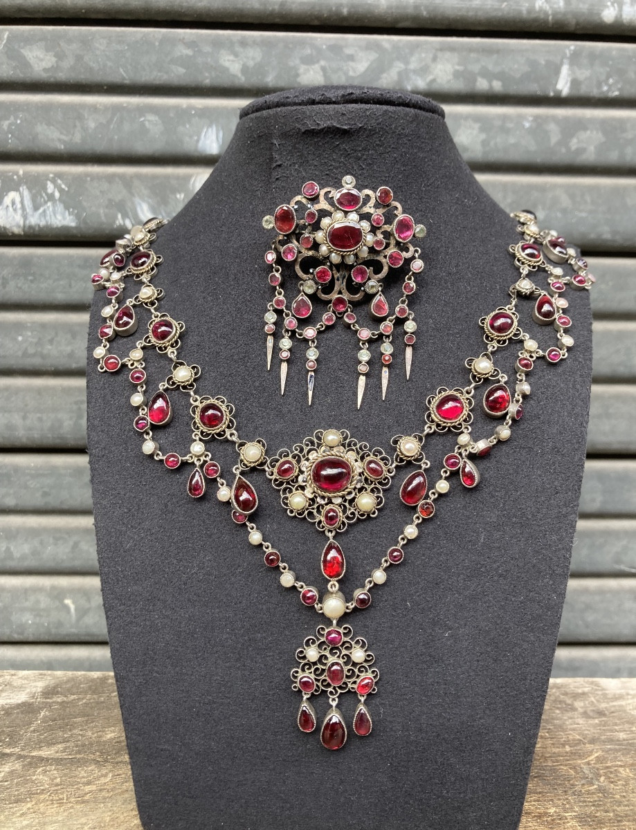 Broche Argent Perles Et Grenats -photo-1