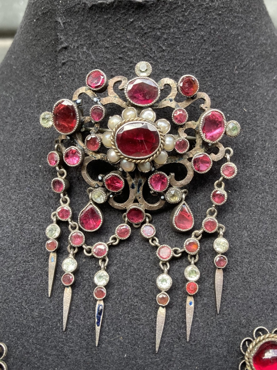 Broche Argent Perles Et Grenats 