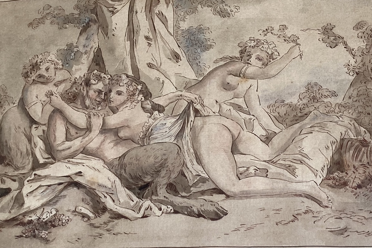 Curiosa Dessin Bacchanal Avec Pan Dans Les Bois XVIIIeme 