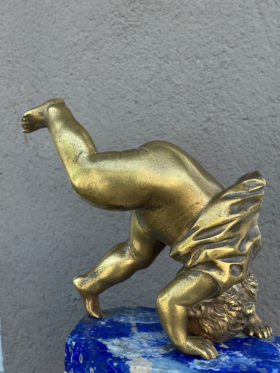 Cherub Bronze Lapis Lazuli Base-photo-1