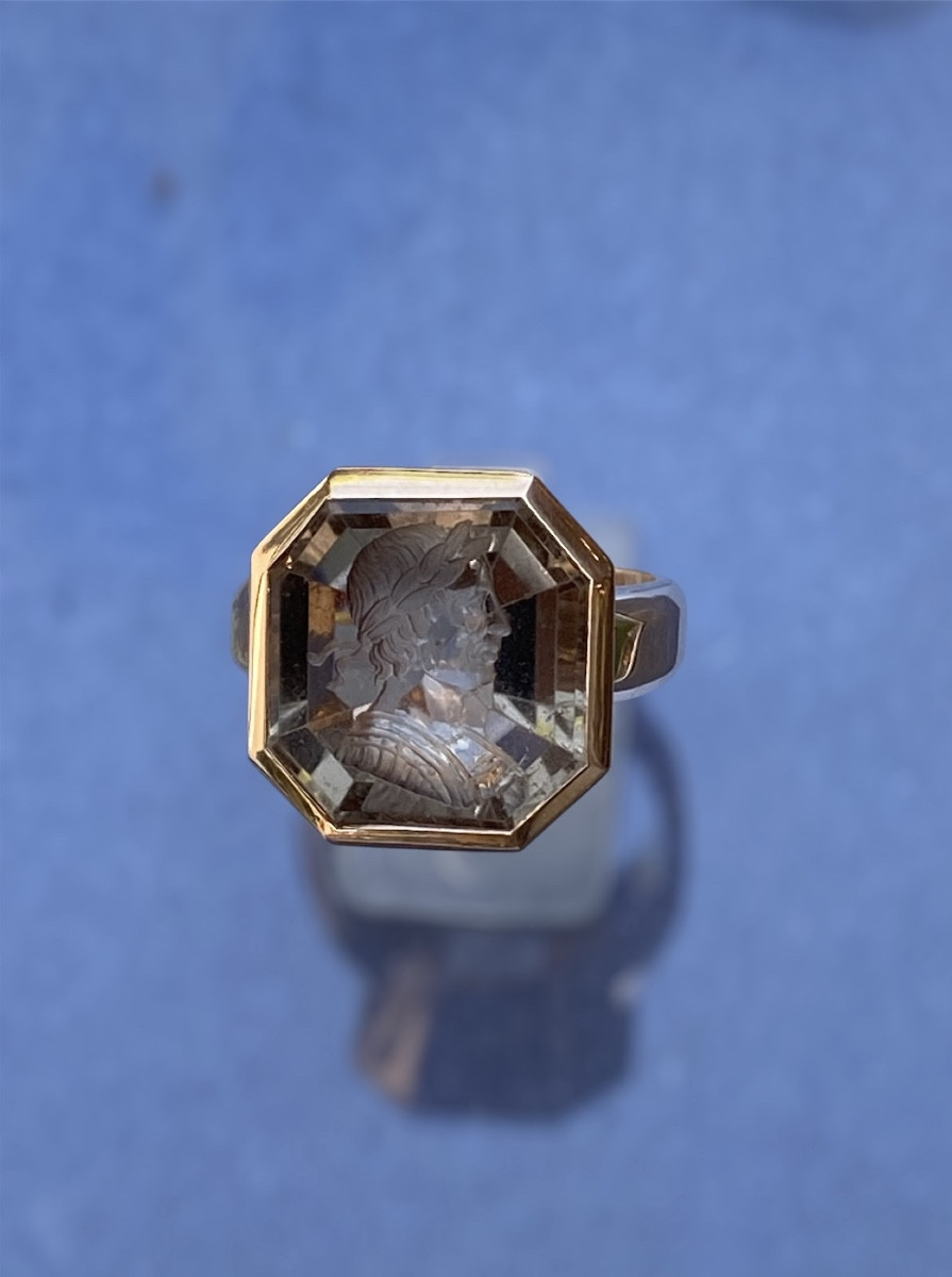 Chevalière Intaille Or Et Citrine Claire XIXeme