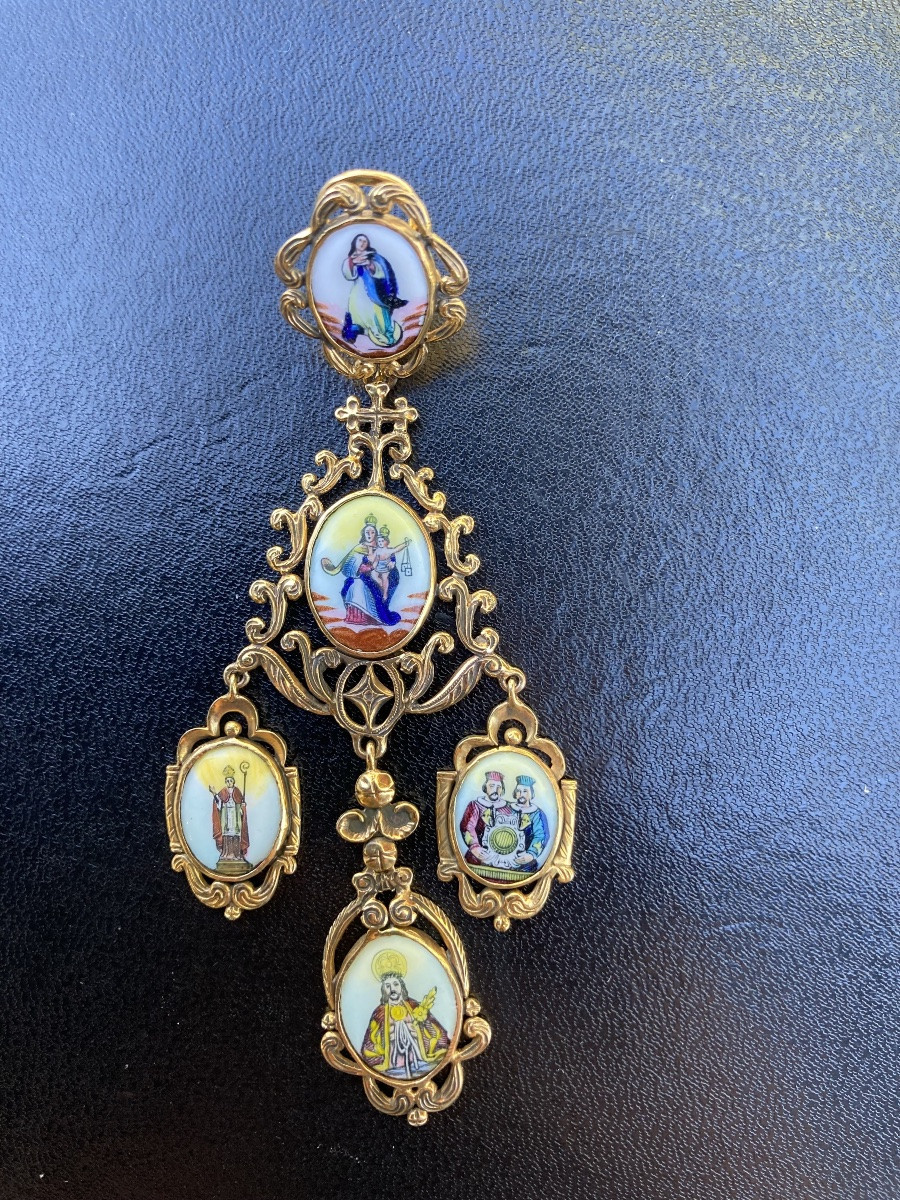 Boucles D’oreille Or Médaillons Religieux XIXeme-photo-1
