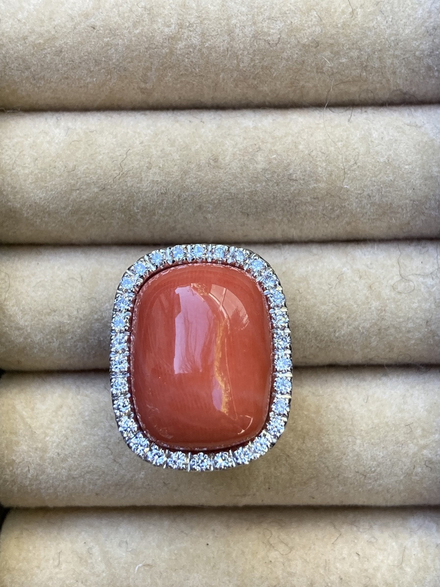 Boucles d’Oreille Corail Or et Diamants -photo-2