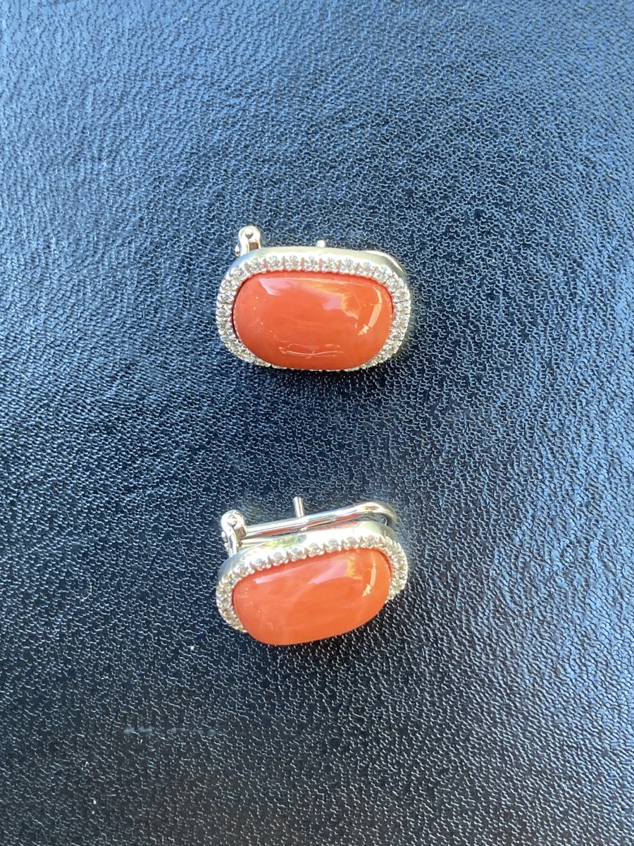 Boucles d’Oreille Corail Or et Diamants -photo-3