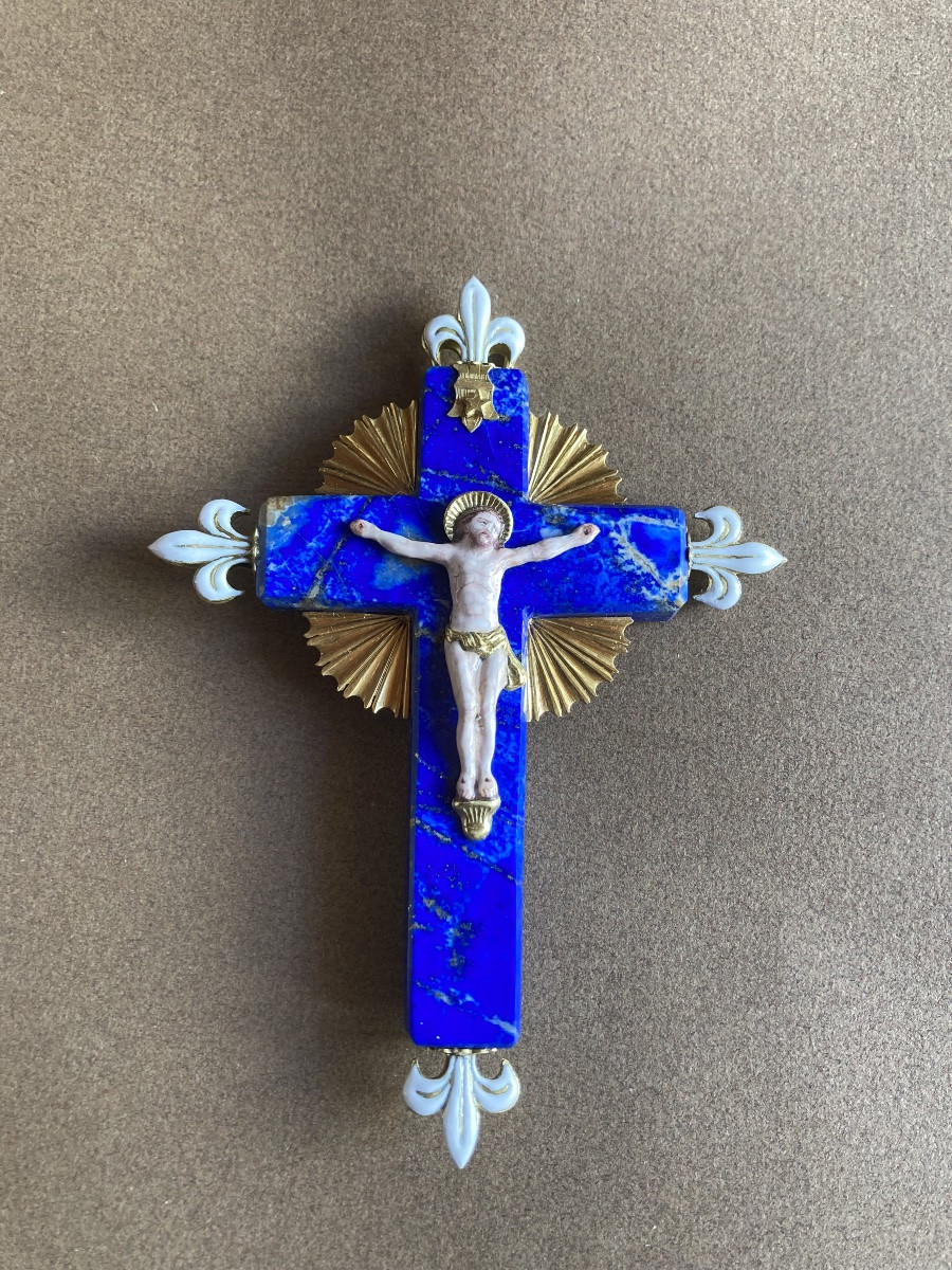 Croix en lapis-lazuli, or et émail XIXeme-photo-2