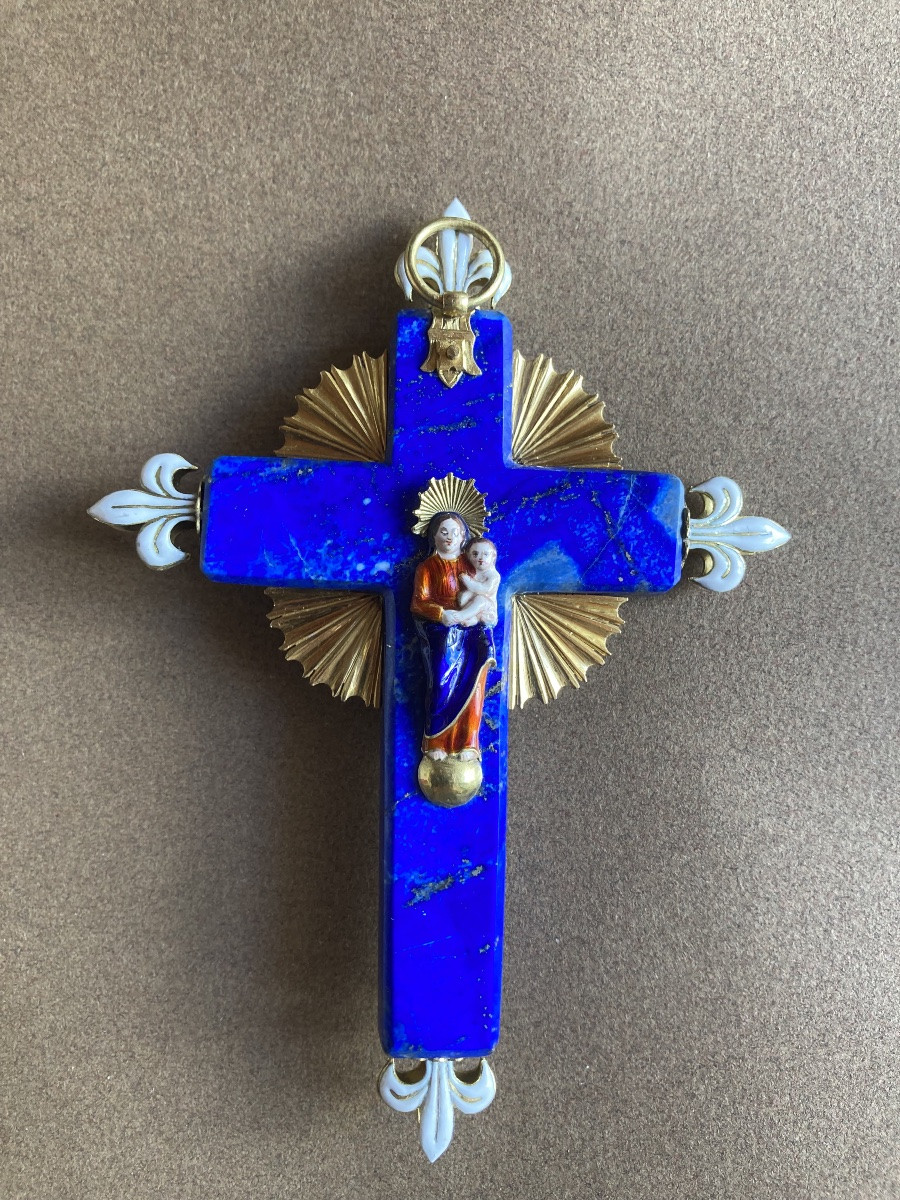 Croix en lapis-lazuli, or et émail XIXeme-photo-3