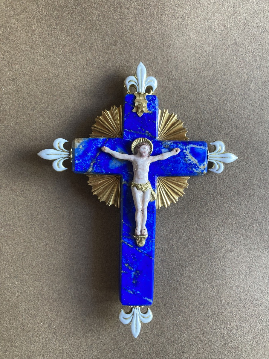 Croix en lapis-lazuli, or et émail XIXeme-photo-2