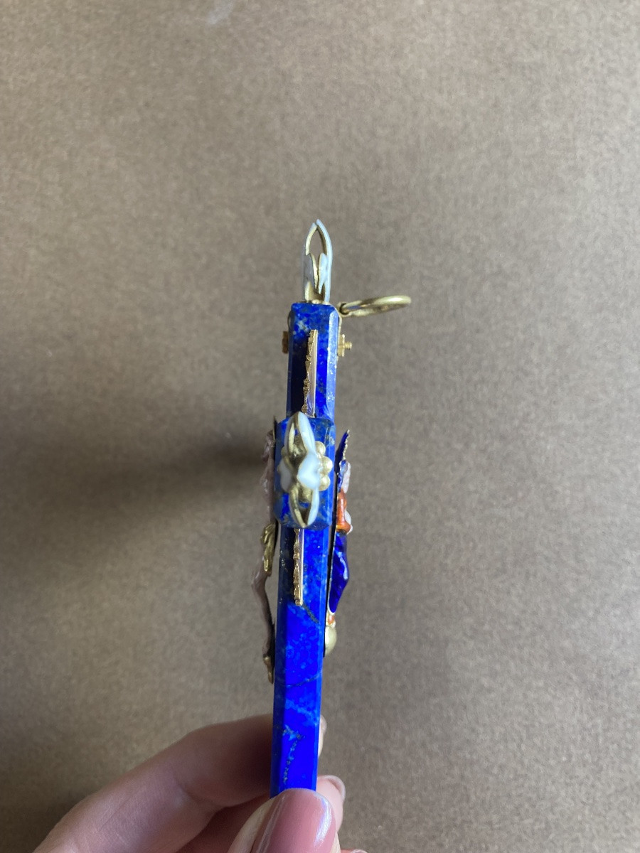 Croix en lapis-lazuli, or et émail XIXeme-photo-3