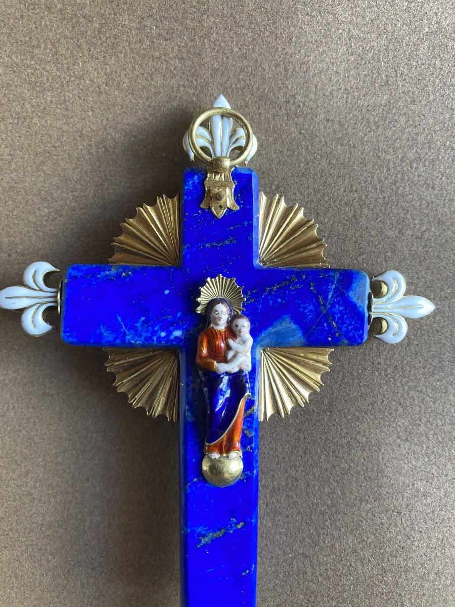 Croix en lapis-lazuli, or et émail XIXeme-photo-4