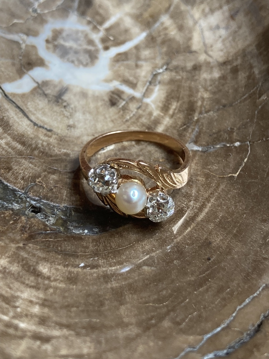 Bague or diamants et perle XIXeme-photo-2