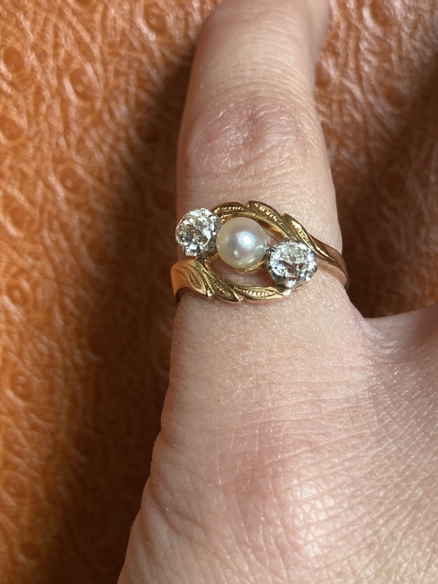 Bague or diamants et perle XIXeme-photo-4