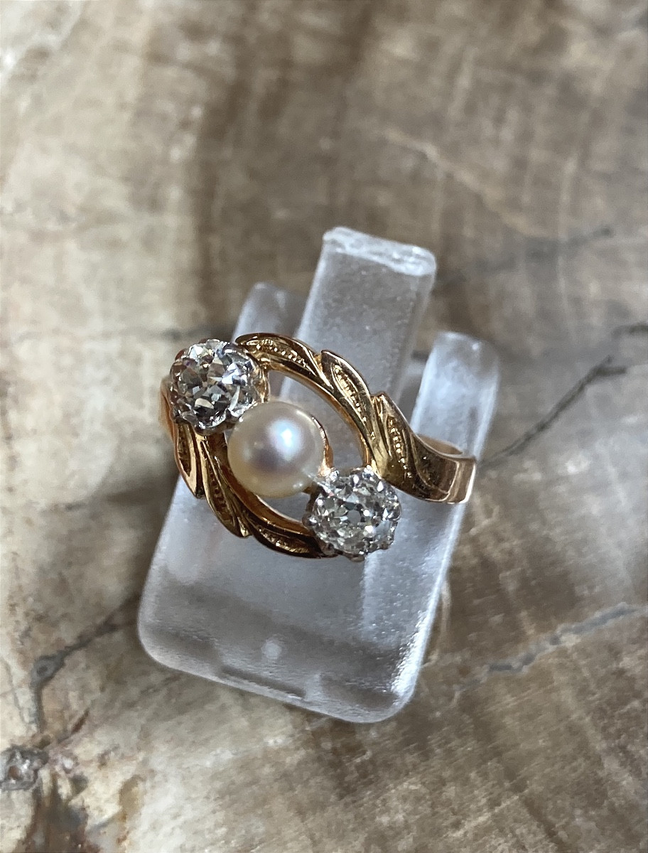 Bague or diamants et perle XIXeme