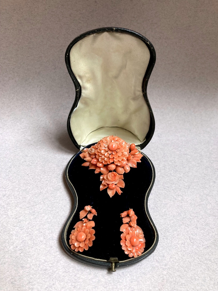 Broche et boucles d’oreille or et corail - XIXeme -photo-2
