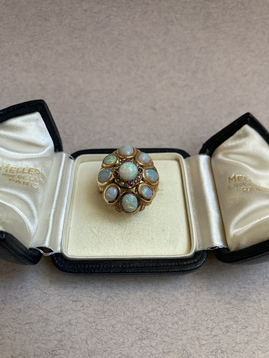 Gold Ring With Opals, Pearls And Rubies -photo-2