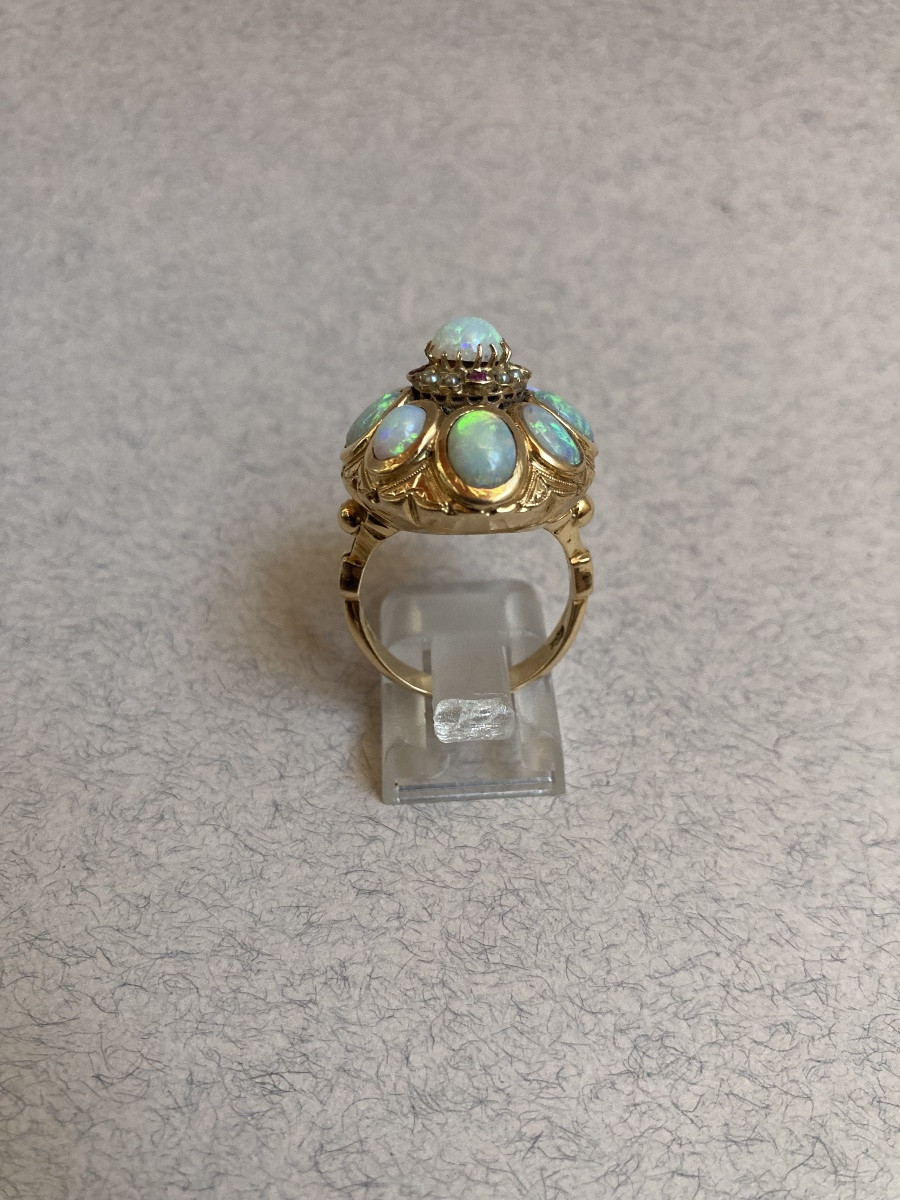 Gold Ring With Opals, Pearls And Rubies -photo-4