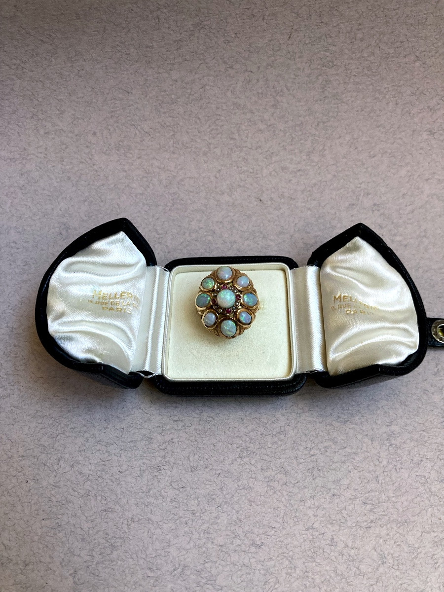 Gold Ring With Opals, Pearls And Rubies -photo-2