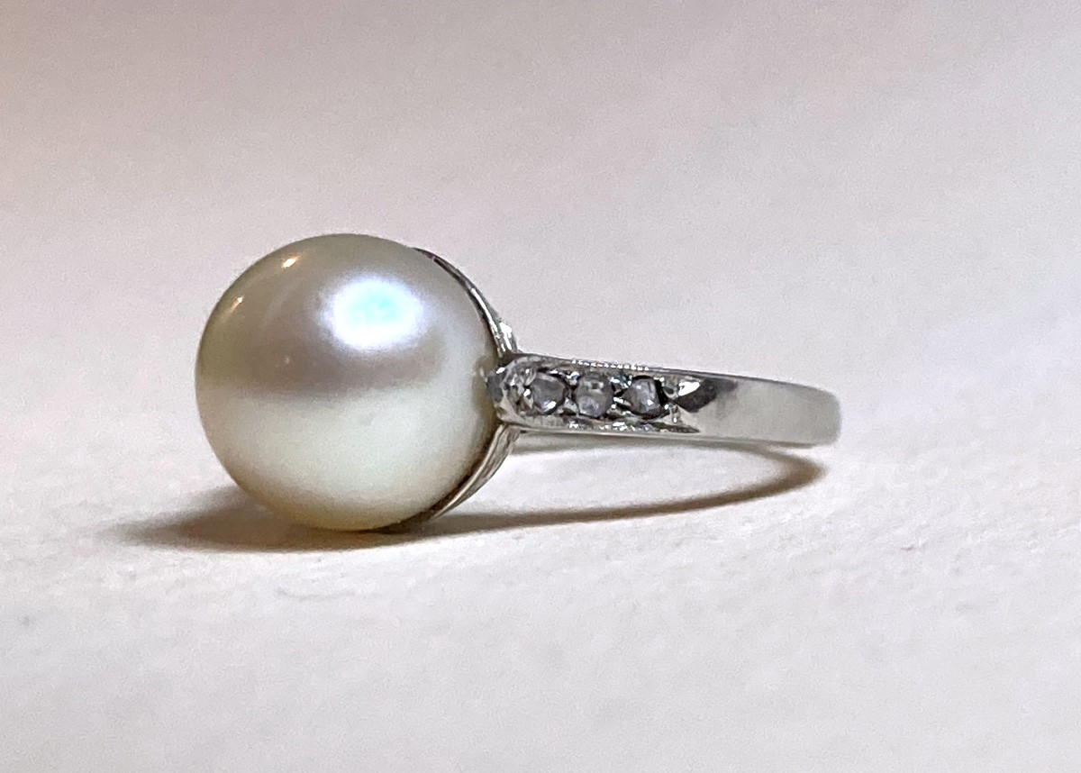 Bague or diamants et perle de culture-photo-2