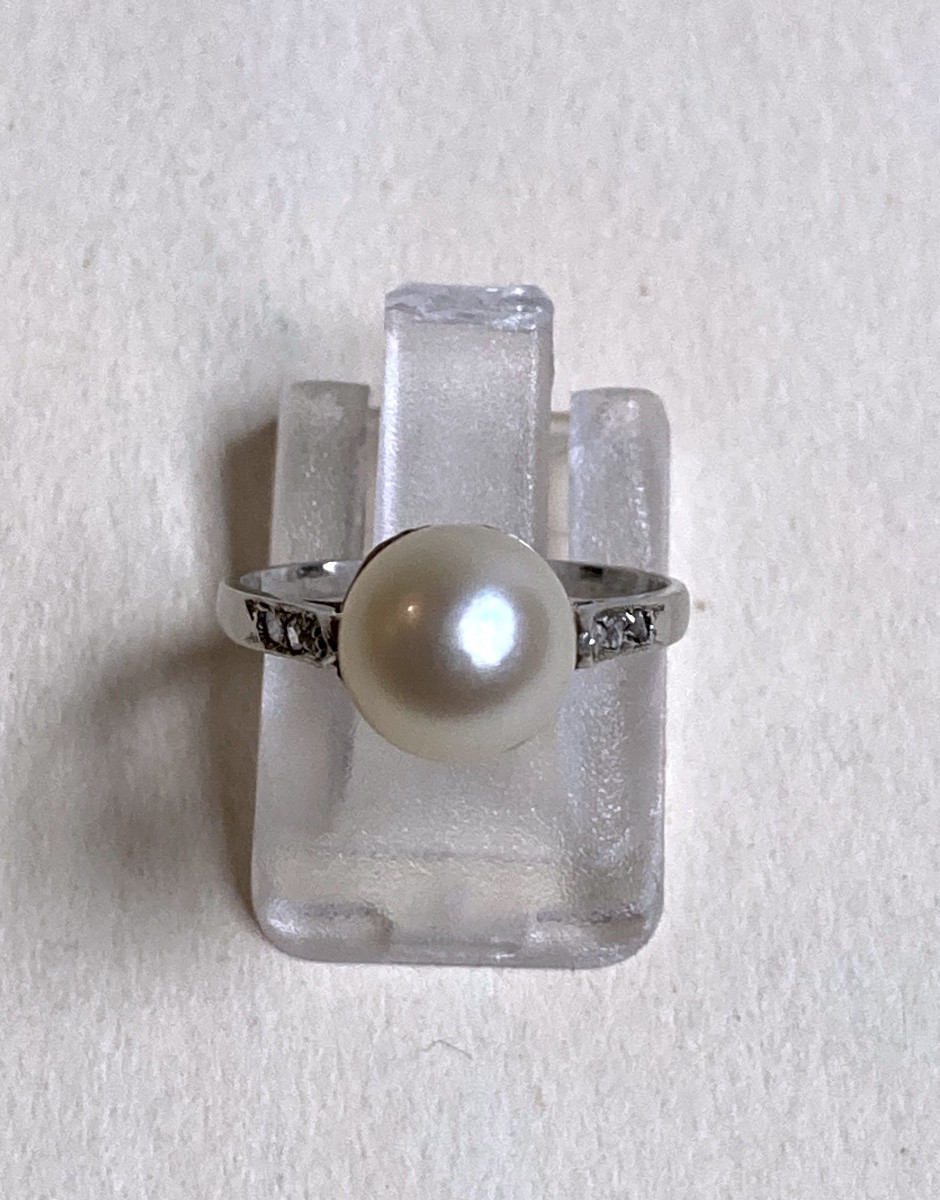 Bague or diamants et perle de culture-photo-3